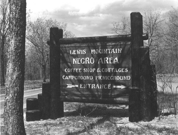 Segregation signage outside Lewis Mountain picnic area.